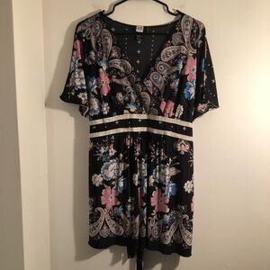 Studio 1940 Black Floral Paisley V-Neck Empire Mini Dress / Top Women’s 18/20 W